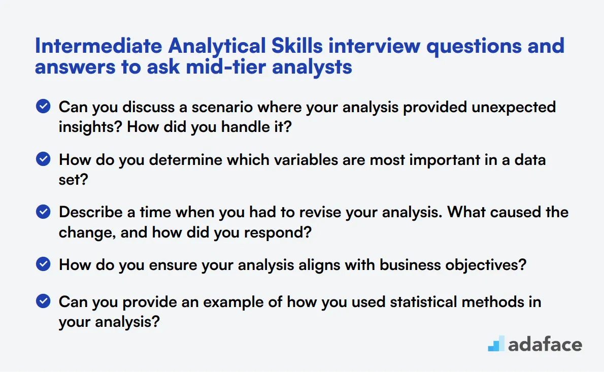 18 intermediate Analytical Skills interview questions and answers to ask mid-tier analysts