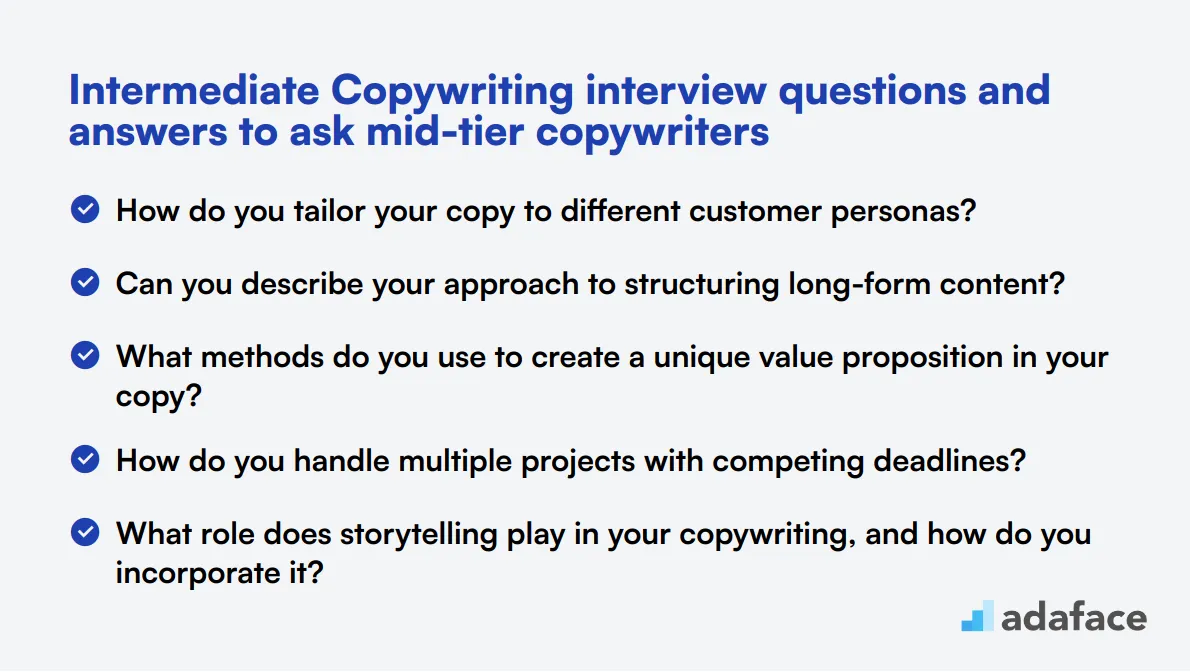 12 intermediate Copywriting interview questions and answers to ask mid-tier copywriters