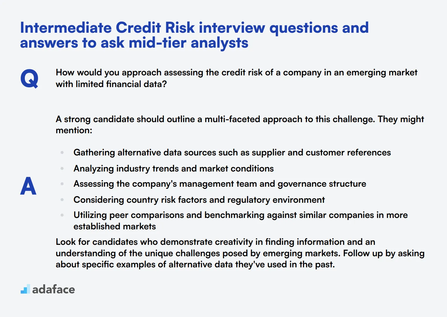 6 intermediate Credit Risk interview questions and answers to ask mid-tier analysts