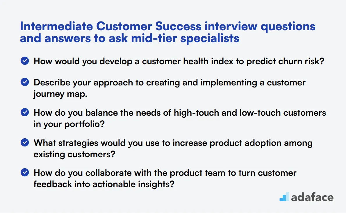 20 intermediate Customer Success interview questions and answers to ask mid-tier specialists