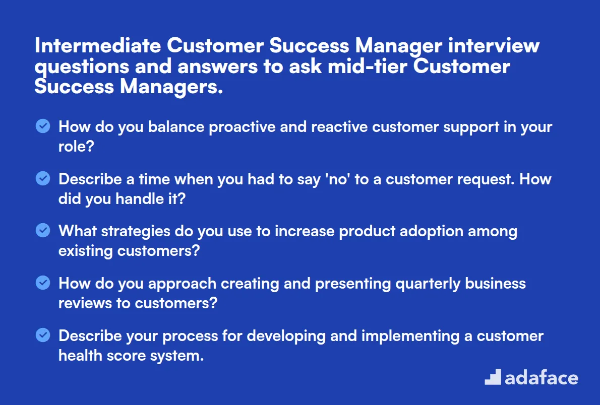 15 preguntas y respuestas intermedias para la entrevista del Customer Success Manager para hacer a los Customer Success Managers de nivel medio.