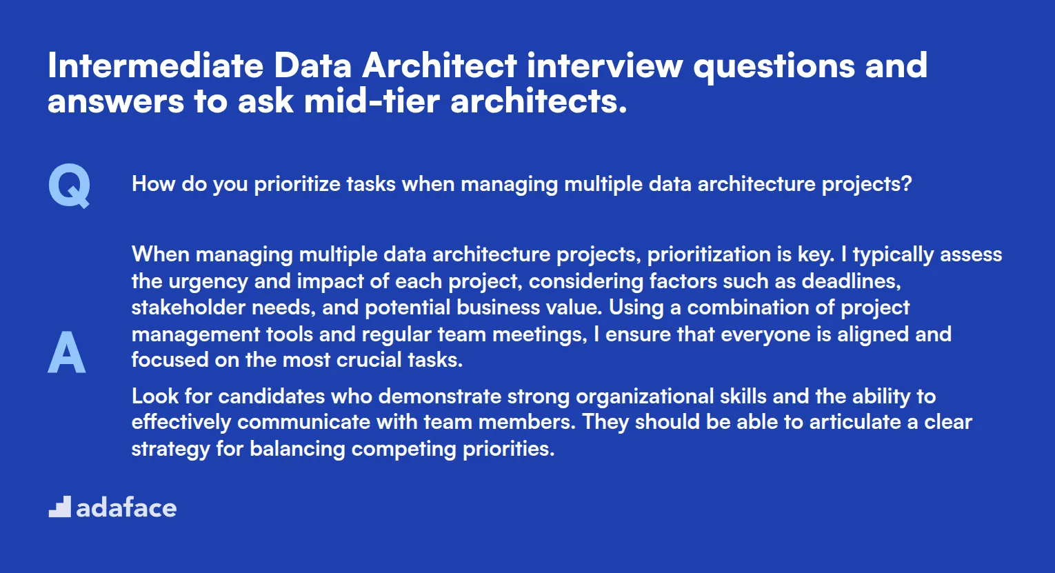 10 intermediate Data Architect interview questions and answers to ask mid-tier architects.