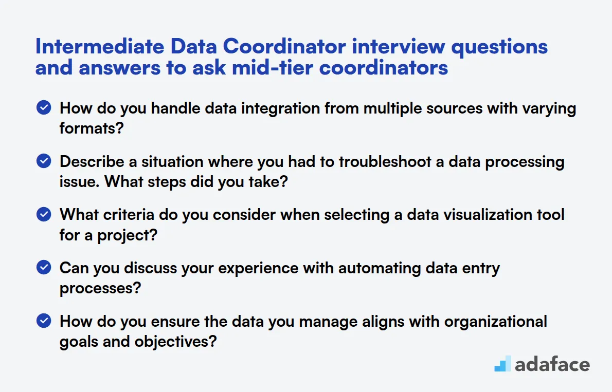 12 intermediate Data Coordinator interview questions and answers to ask mid-tier coordinators