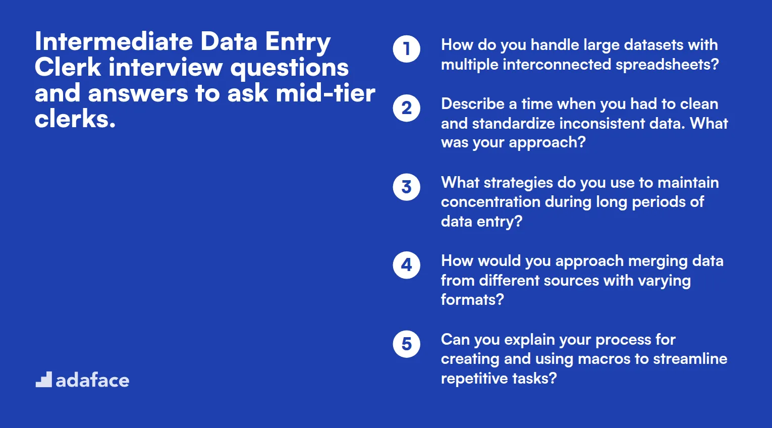 15 intermediate Data Entry Clerk interview questions and answers to ask mid-tier clerks.