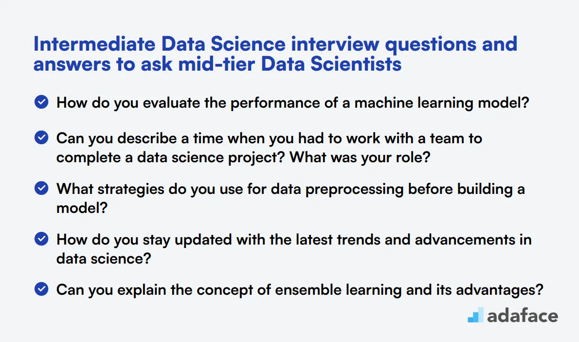 15 intermediate Data Science interview questions and answers to ask mid-tier Data Scientists