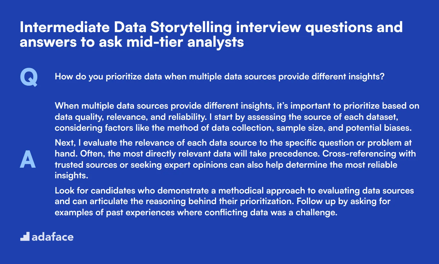 10 intermediate Data Storytelling interview questions and answers to ask mid-tier analysts