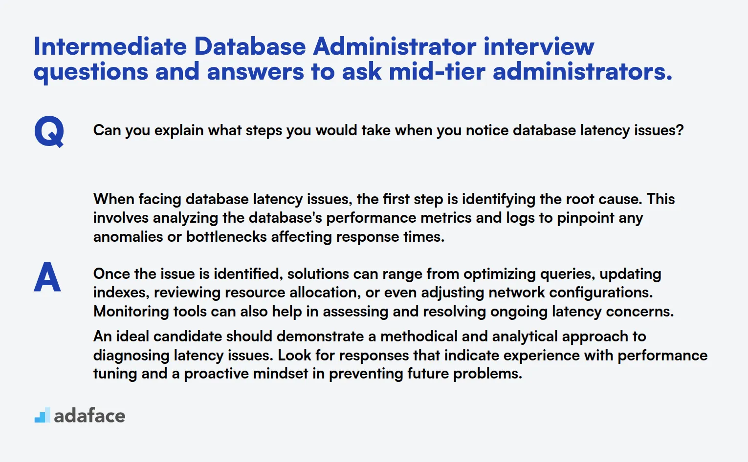 10 intermediate Database Administrator interview questions and answers to ask mid-tier administrators.