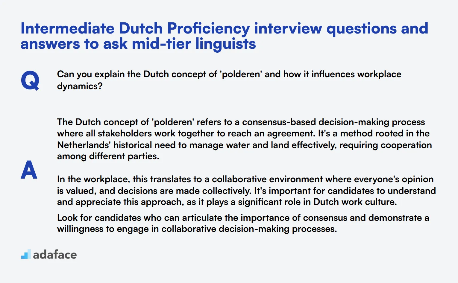 10 intermediate Dutch Proficiency interview questions and answers to ask mid-tier linguists