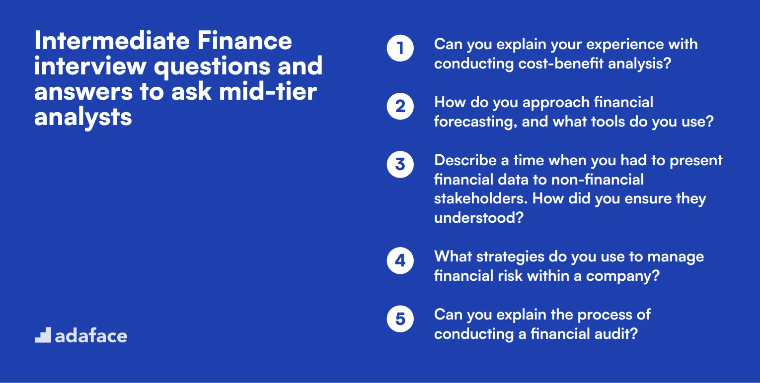 15 intermediate Finance interview questions and answers to ask mid-tier analysts