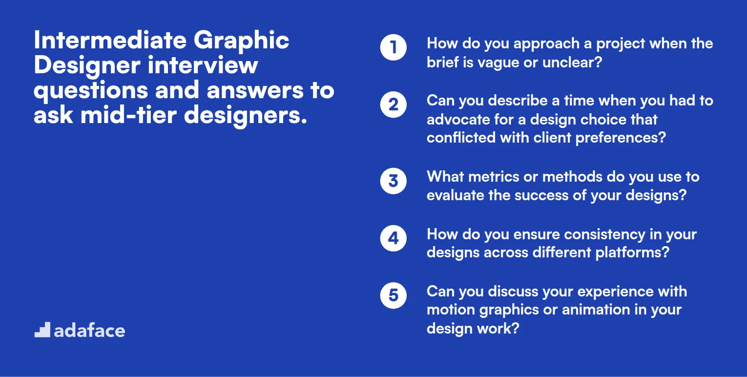 12 intermediate Graphic Designer interview questions and answers to ask mid-tier designers.