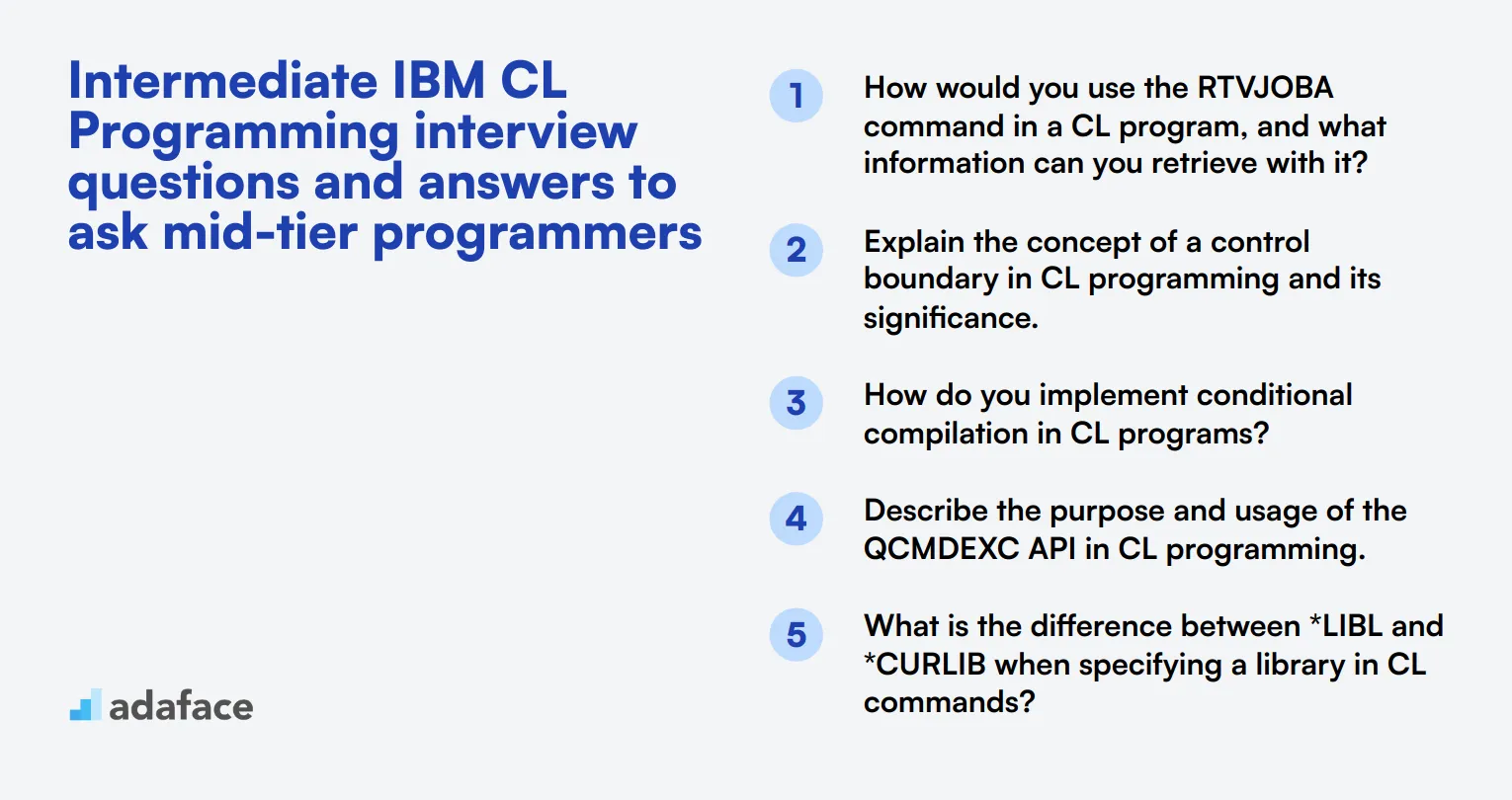 12 intermediate IBM CL Programming interview questions and answers to ask mid-tier programmers