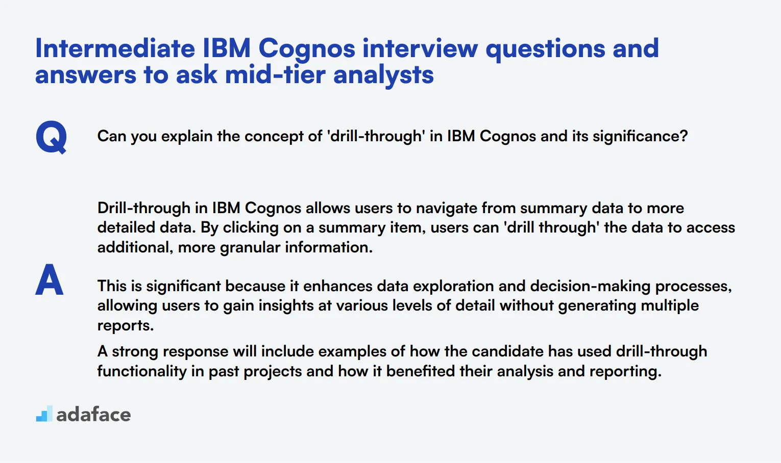 10 intermediate IBM Cognos interview questions and answers to ask mid-tier analysts