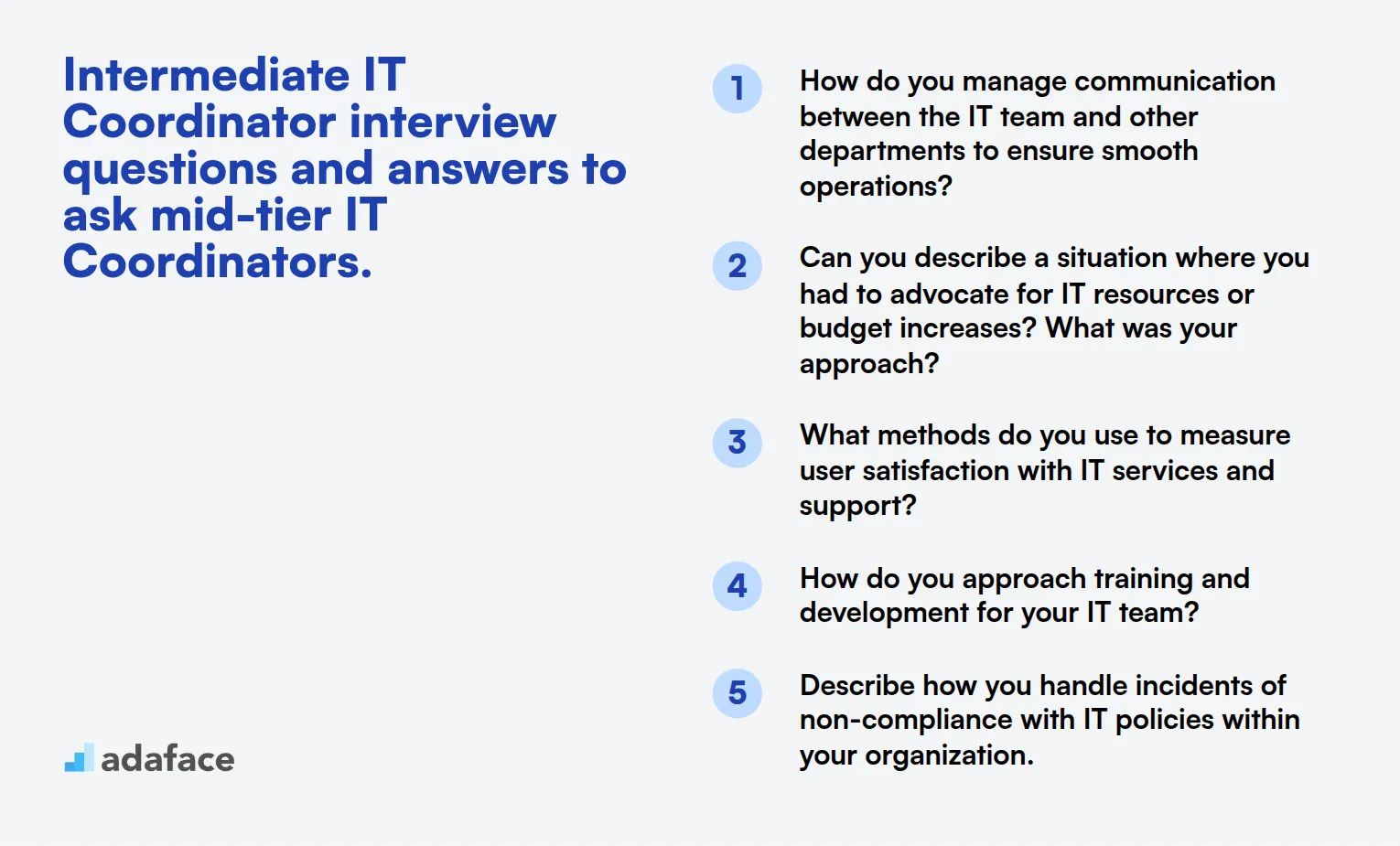 12 intermediate IT Coordinator interview questions and answers to ask mid-tier IT Coordinators.