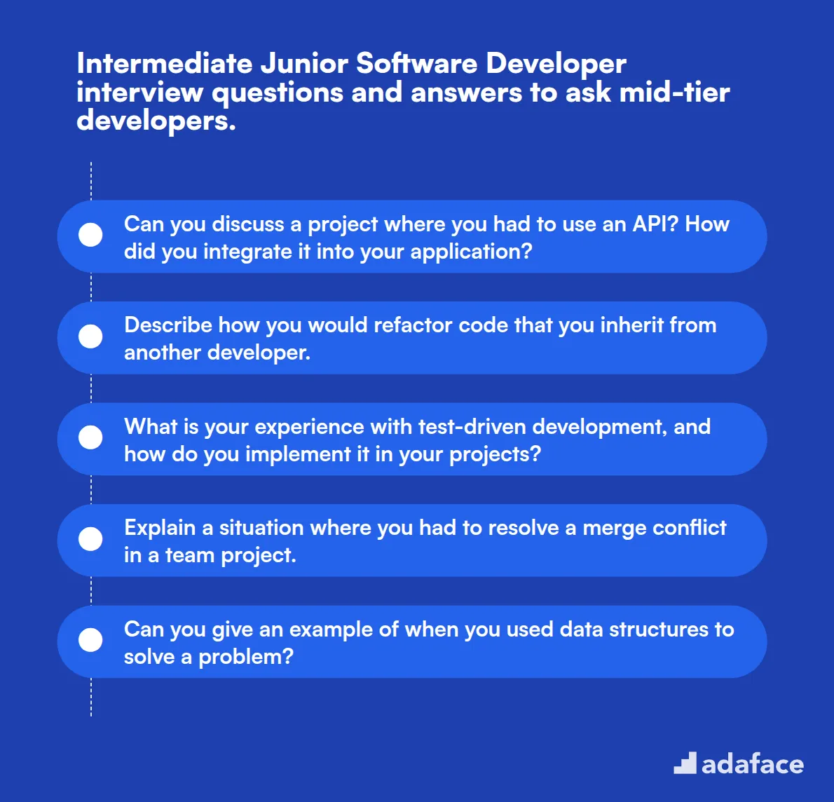12 intermediate Junior Software Developer interview questions and answers to ask mid-tier developers.