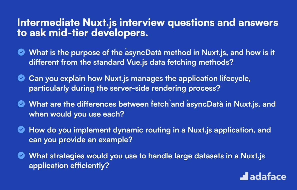 10 intermediate Nuxt.js interview questions and answers to ask mid-tier developers.