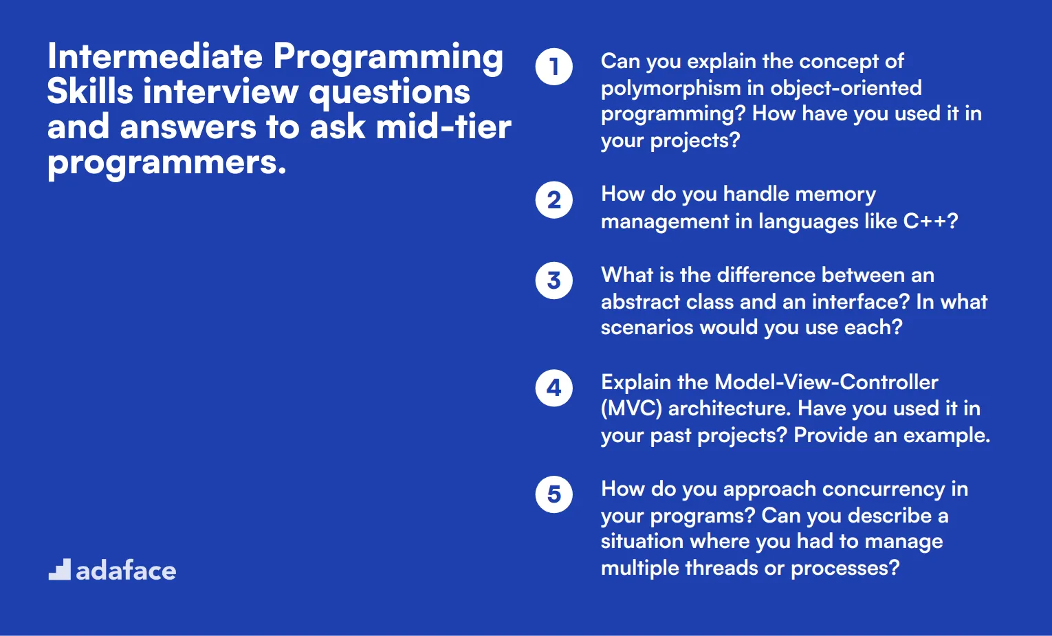 15 intermediate Programming Skills interview questions and answers to ask mid-tier programmers.