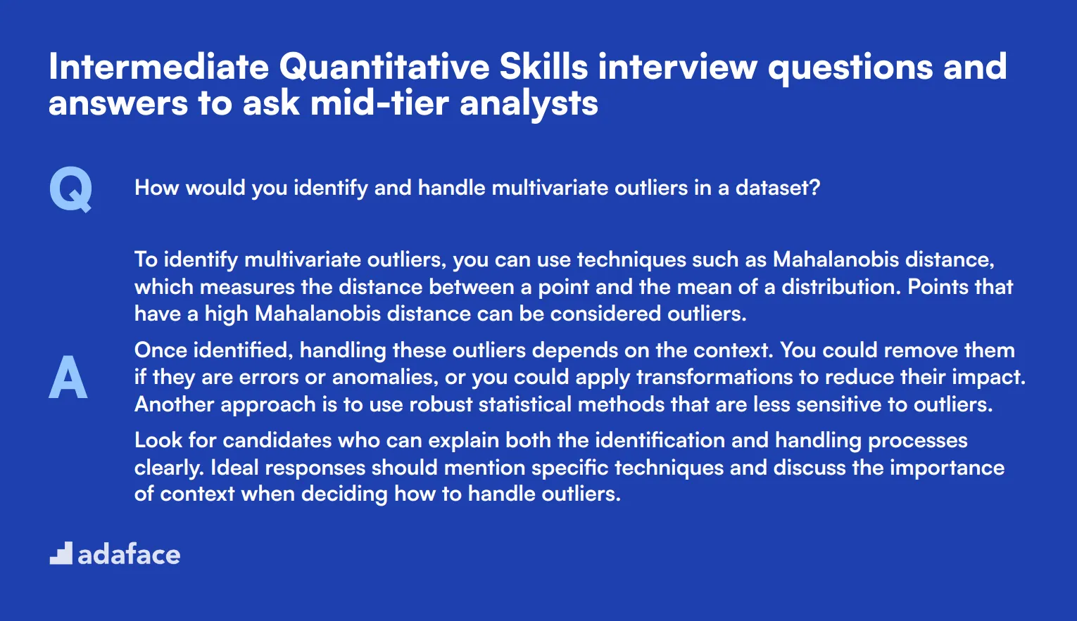 10 intermediate Quantitative Skills interview questions and answers to ask mid-tier analysts