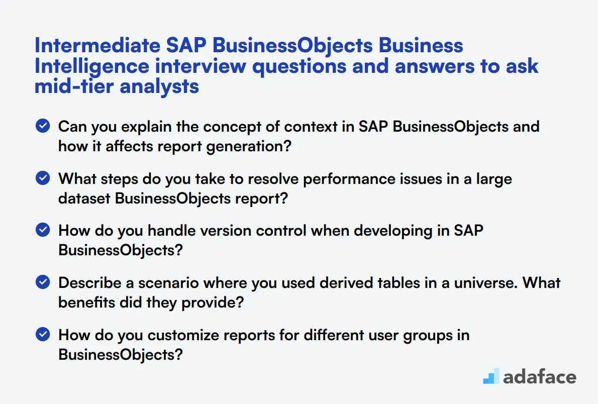 15 intermediate SAP BusinessObjects Business Intelligence interview questions and answers to ask mid-tier analysts