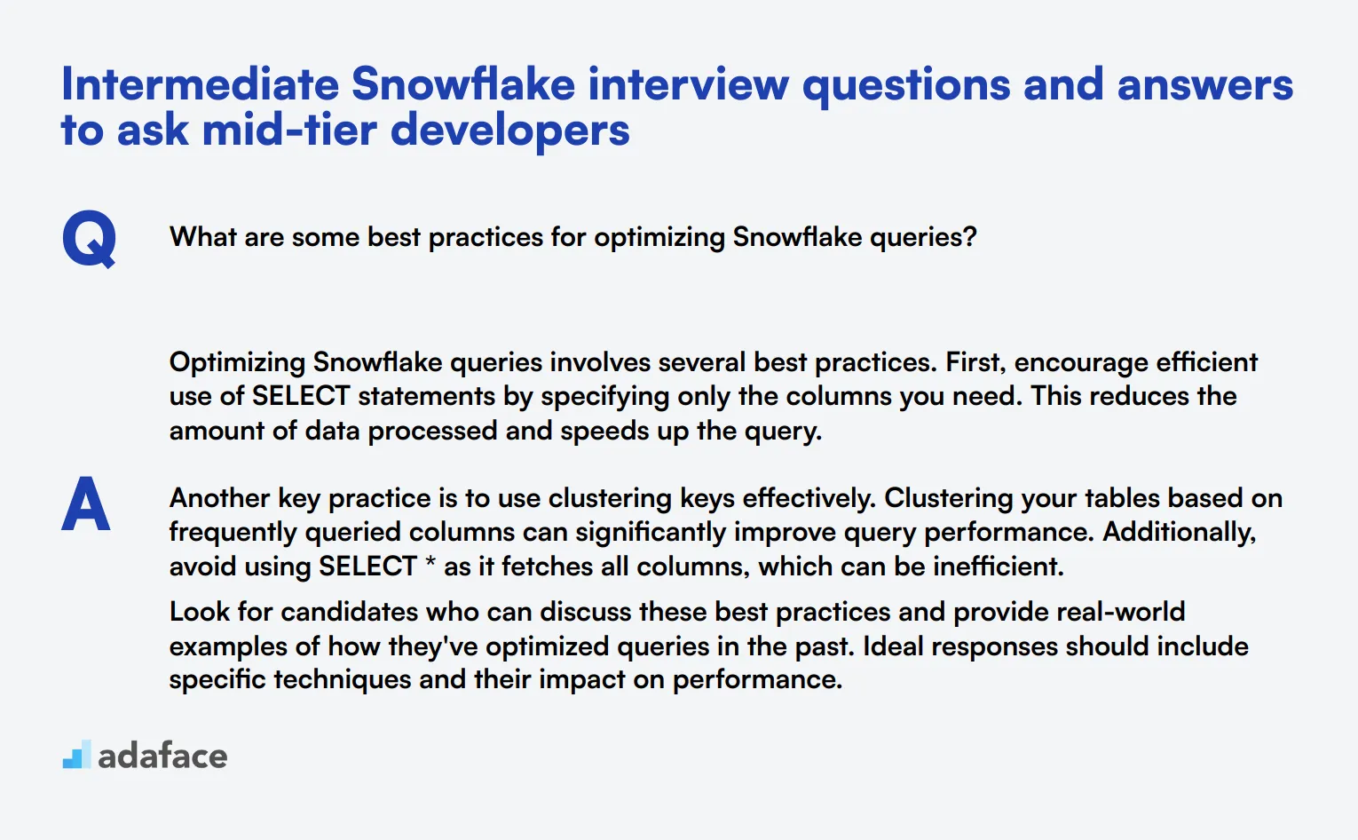 10 intermediate Snowflake interview questions and answers to ask mid-tier developers