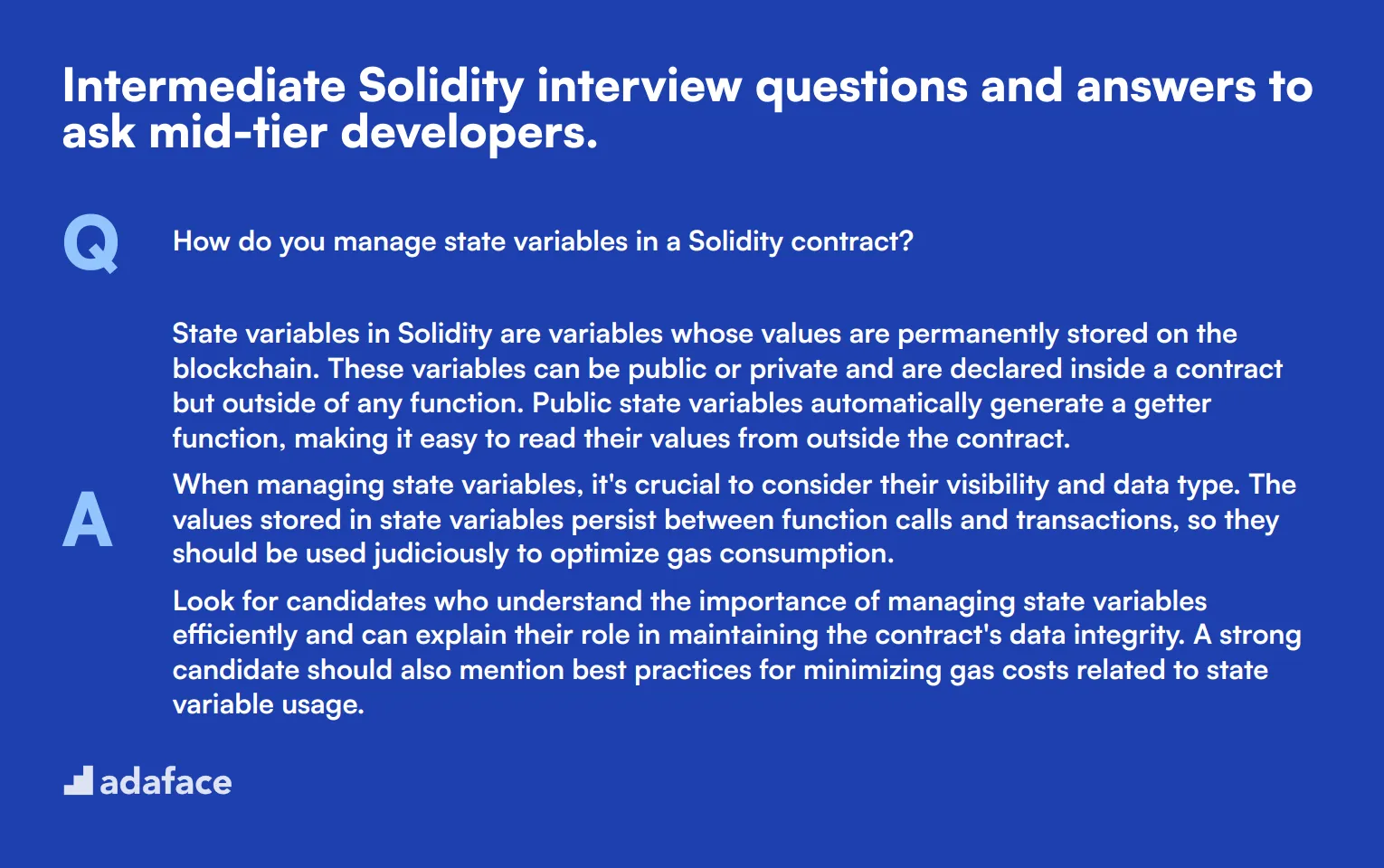 10 intermediate Solidity interview questions and answers to ask mid-tier developers.