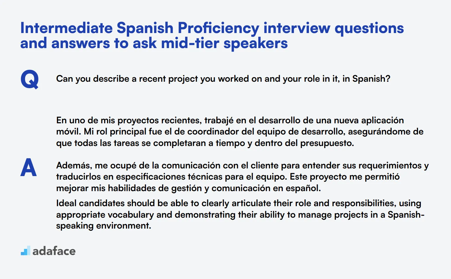 10 intermediate Spanish Proficiency interview questions and answers to ask mid-tier speakers