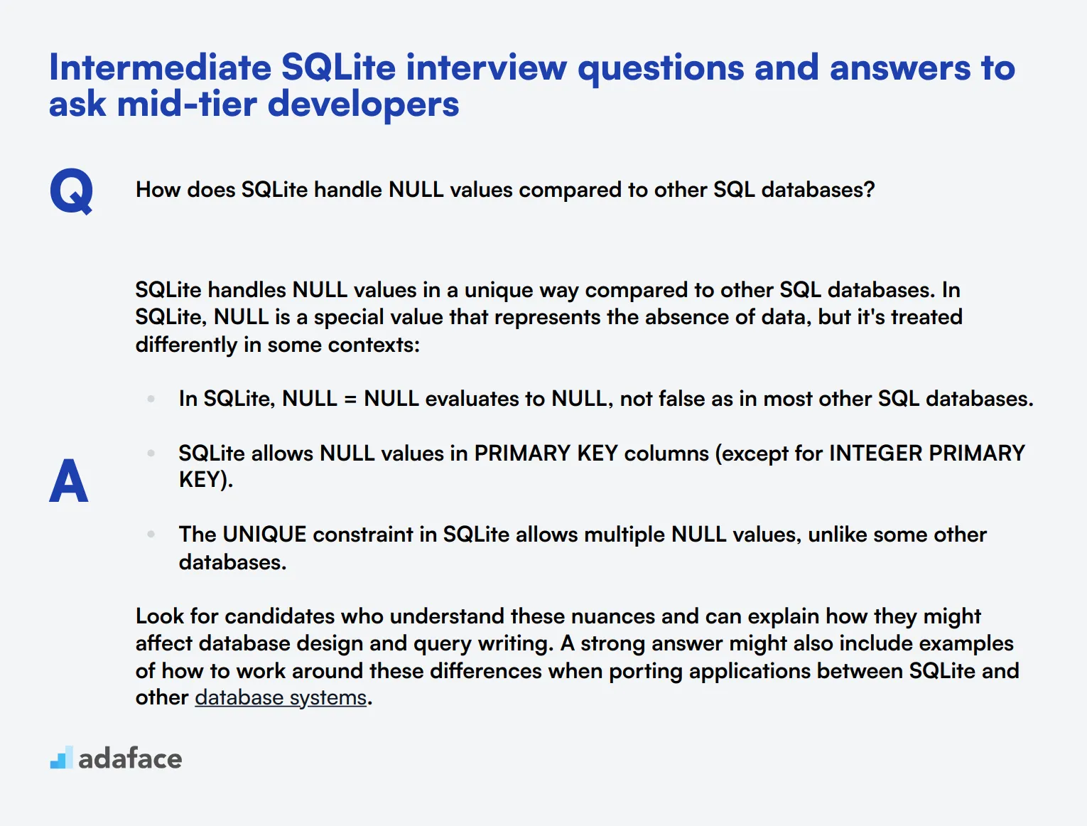 5 intermediate SQLite interview questions and answers to ask mid-tier developers