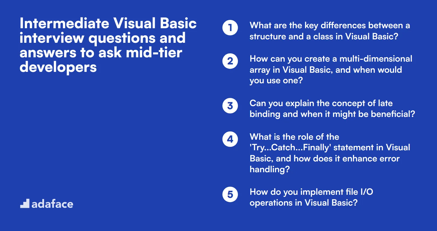 10 intermediate Visual Basic interview questions and answers to ask mid-tier developers