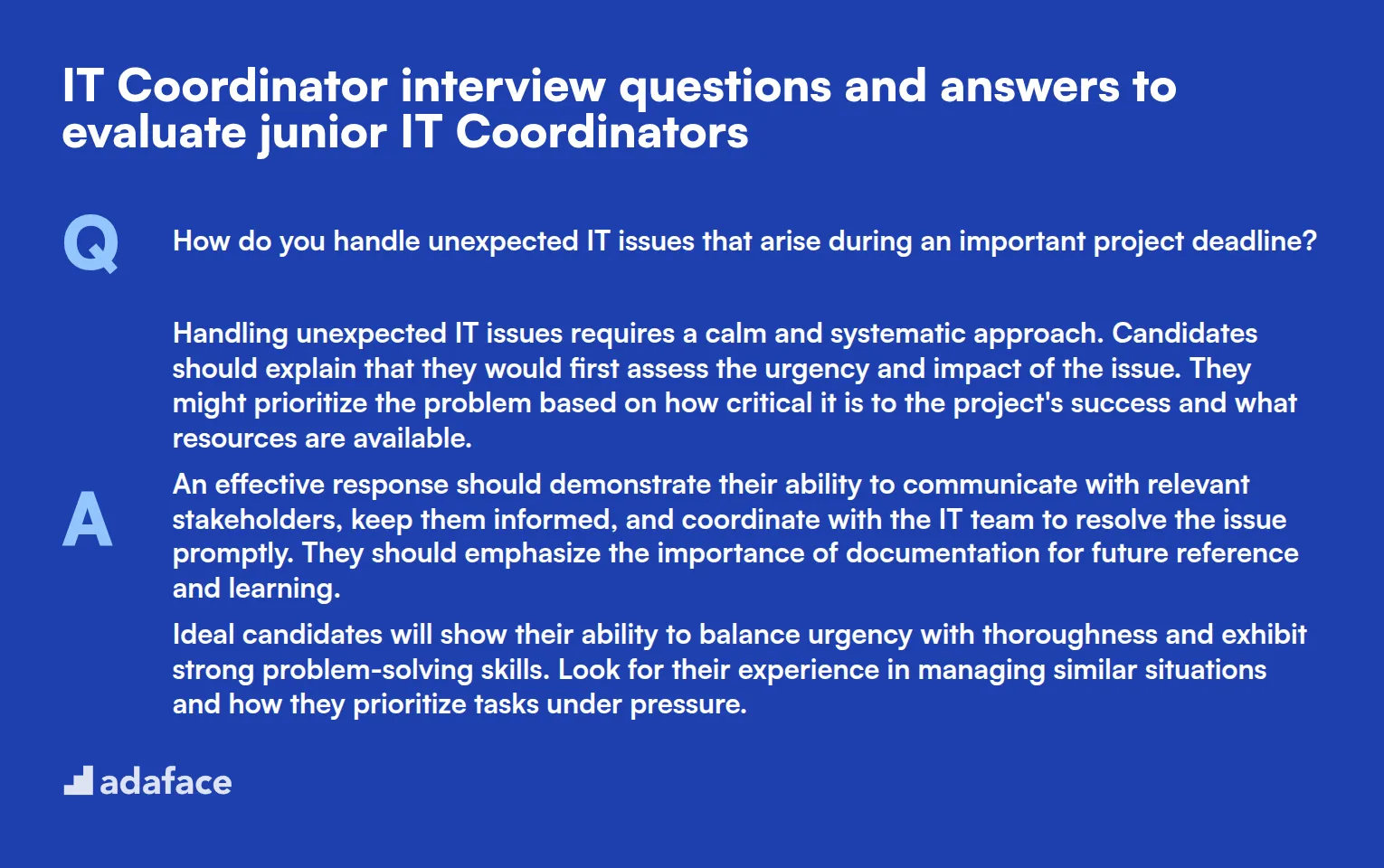 8 IT Coordinator interview questions and answers to evaluate junior IT Coordinators