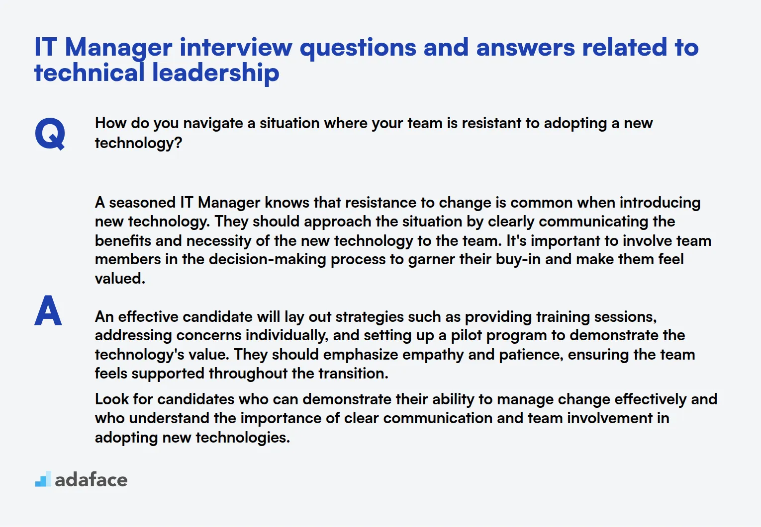9 IT Manager interview questions and answers related to technical leadership