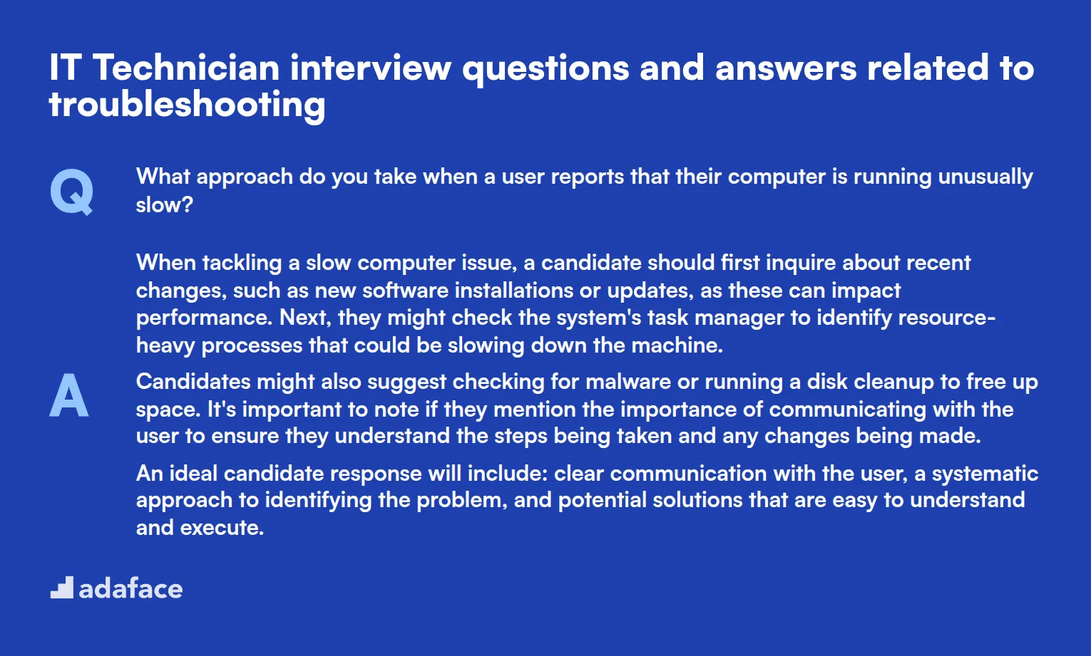 5 IT Technician interview questions and answers related to troubleshooting