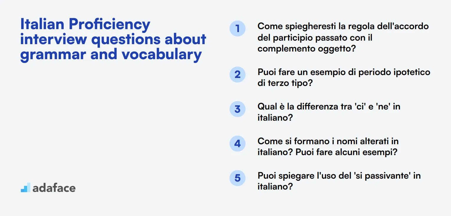 12 Italian Proficiency interview questions about grammar and vocabulary