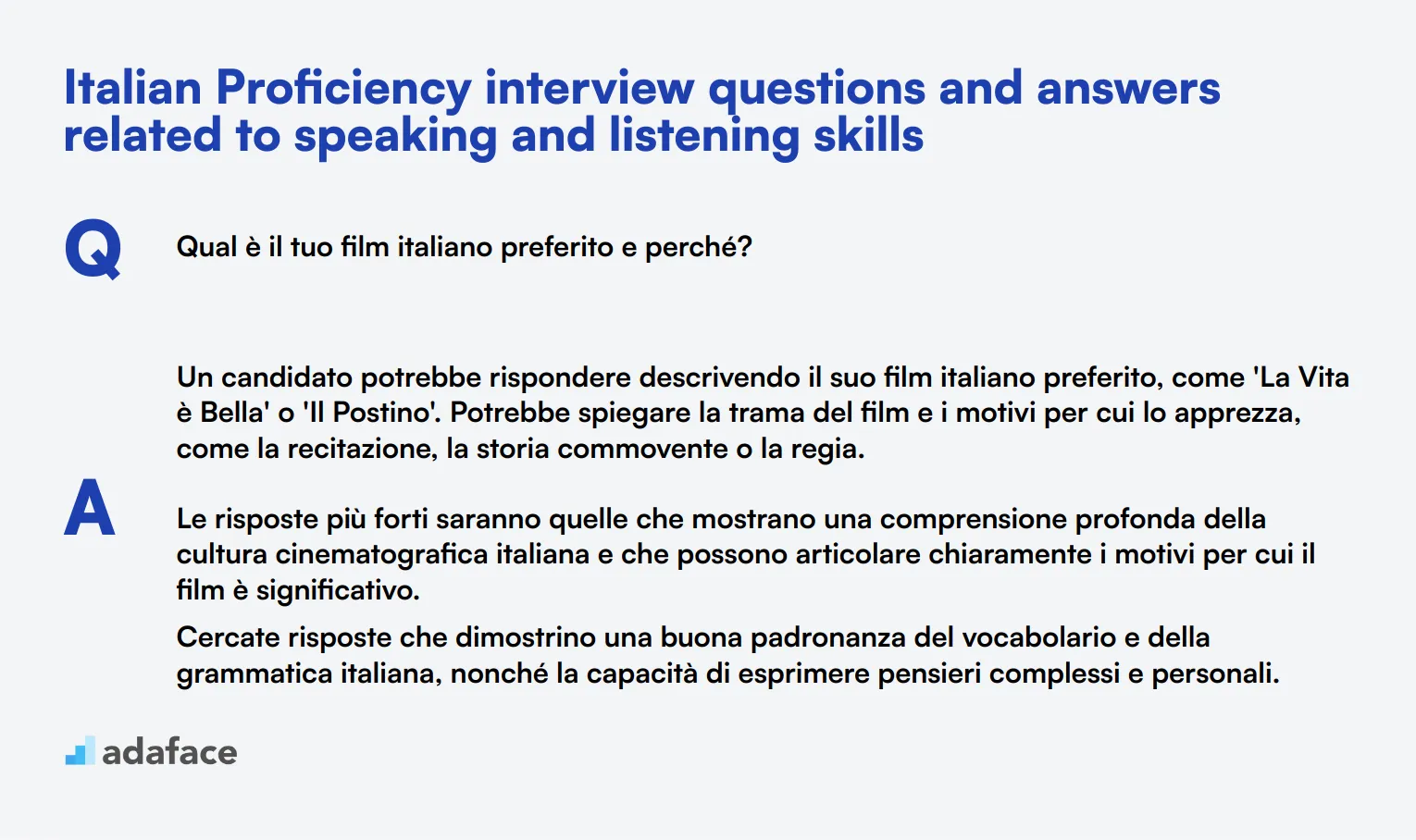 8 Italian Proficiency interview questions and answers related to speaking and listening skills