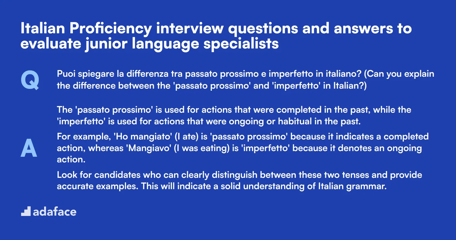 7 Italian Proficiency interview questions and answers to evaluate junior language specialists