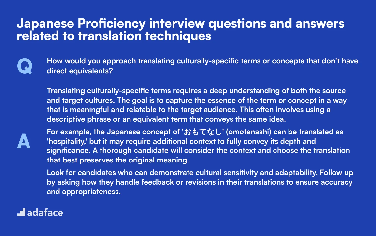 8 Japanese Proficiency interview questions and answers related to translation techniques