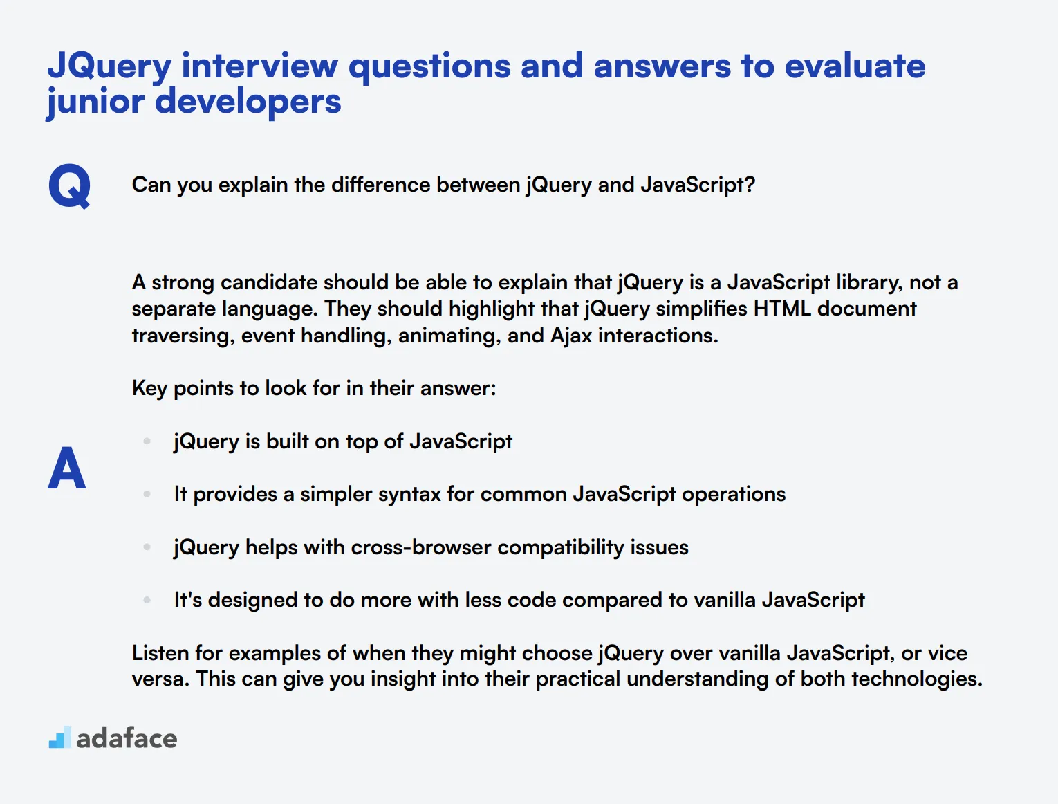 8 jQuery interview questions and answers to evaluate junior developers