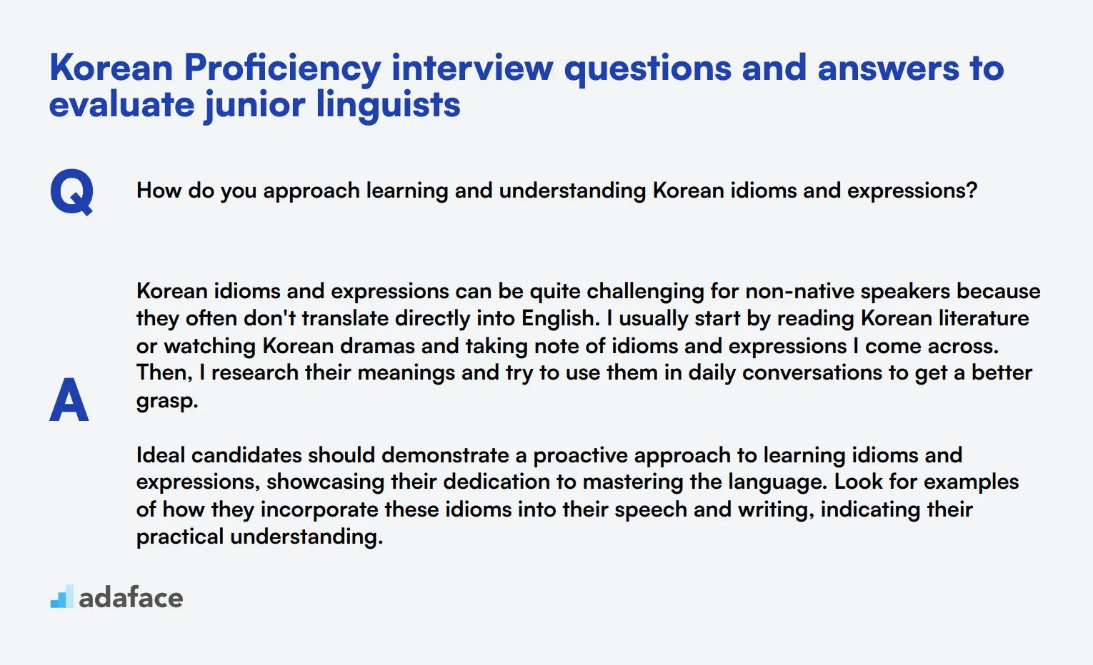 8 Korean Proficiency interview questions and answers to evaluate junior linguists