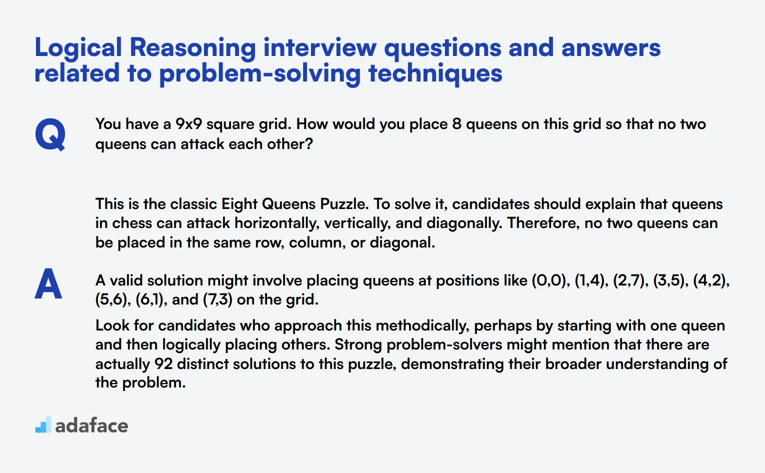 8 Logical Reasoning interview questions and answers related to problem-solving techniques