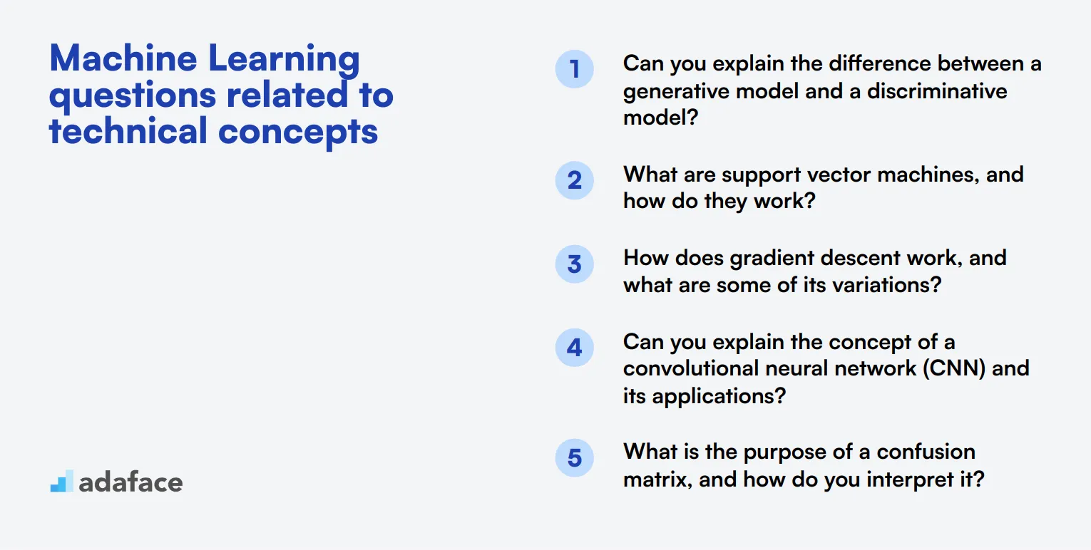 12 Machine Learning questions related to technical concepts