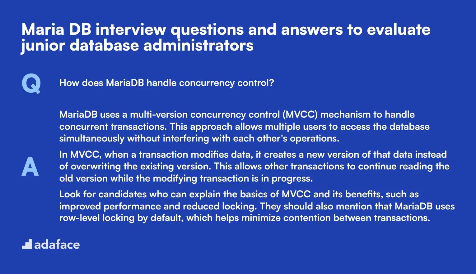 8 Maria DB interview questions and answers to evaluate junior database administrators