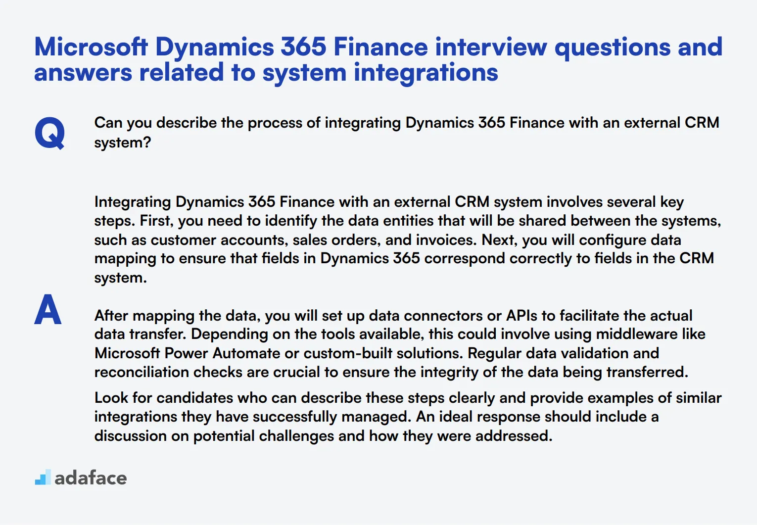 10 Microsoft Dynamics 365 Finance interview questions and answers related to system integrations