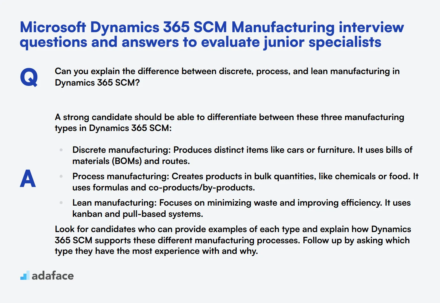 8 Microsoft Dynamics 365 SCM Manufacturing interview questions and answers to evaluate junior specialists