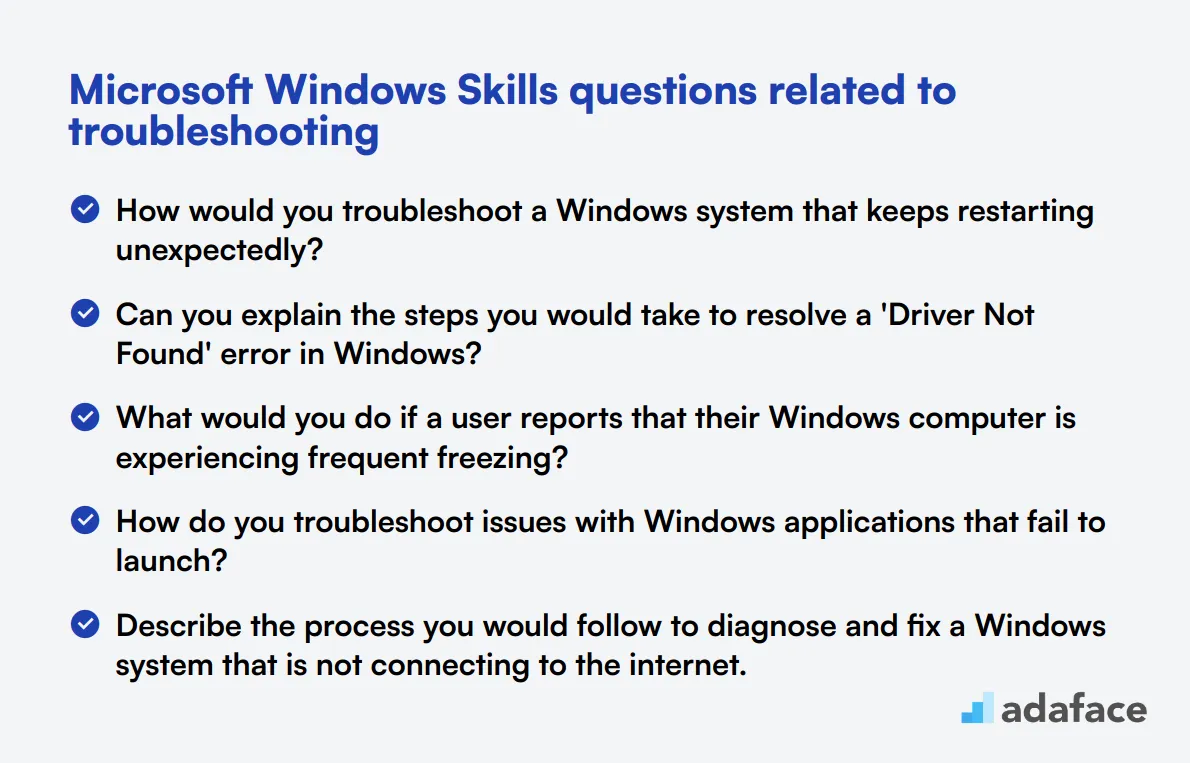 12 Microsoft Windows Skills questions related to troubleshooting