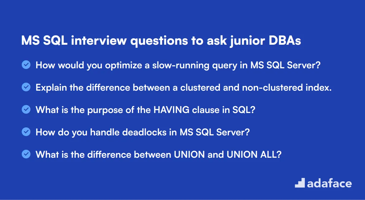 20 MS SQL interview questions to ask junior DBAs