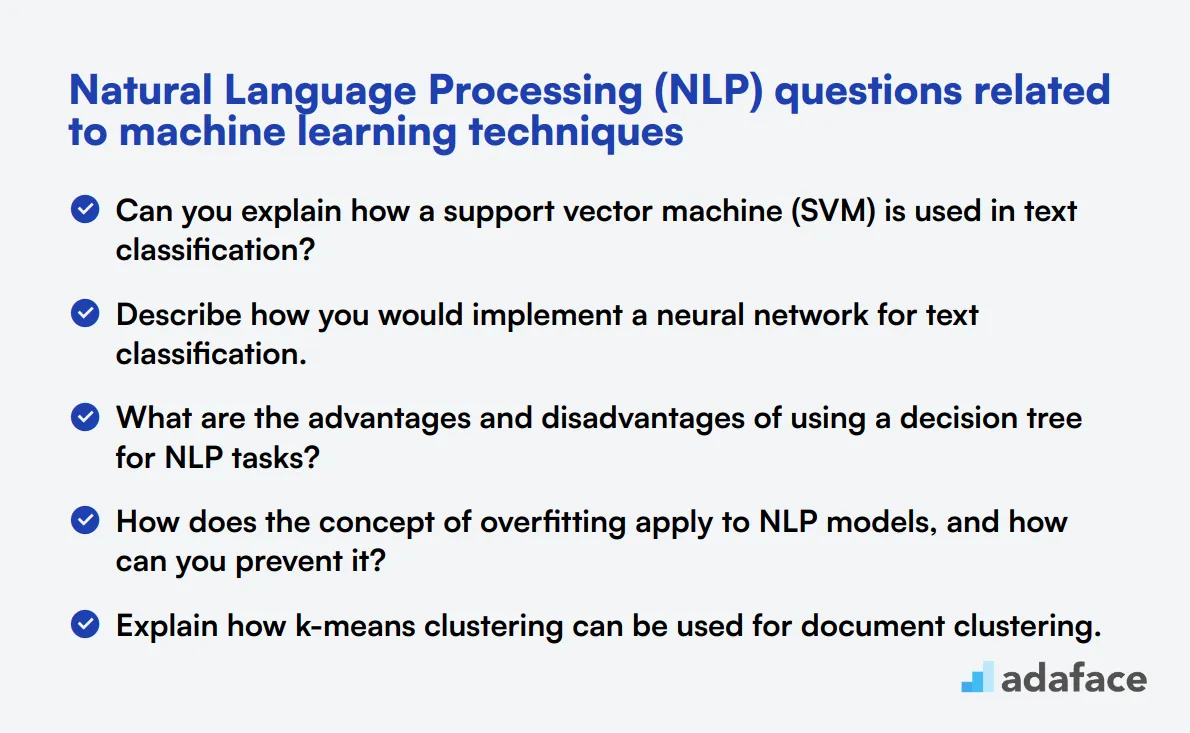 15 Natural Language Processing (NLP) questions related to machine learning techniques