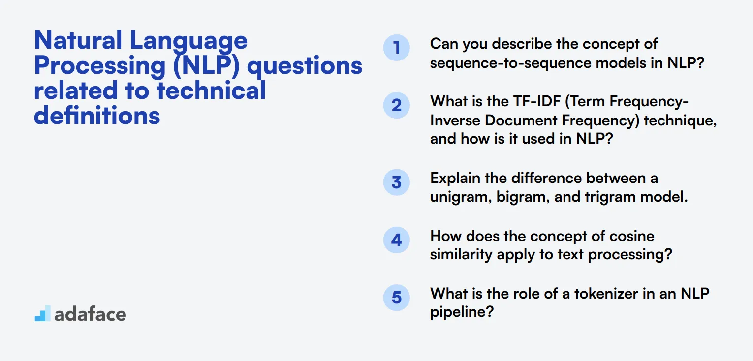 15 Natural Language Processing (NLP) questions related to technical definitions