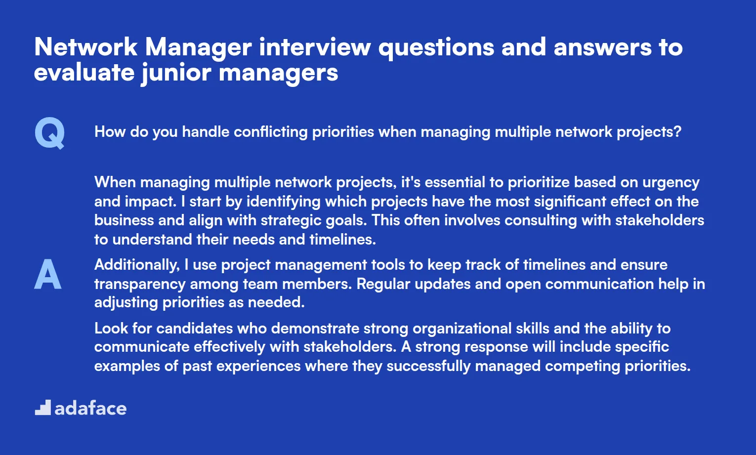 8 Network Manager interview questions and answers to evaluate junior managers
