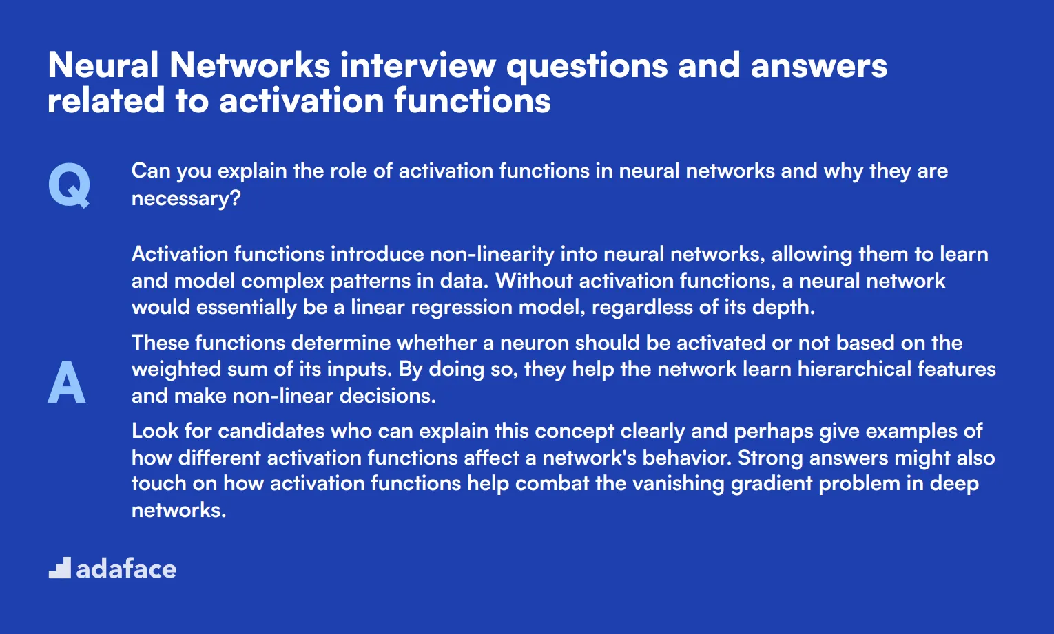 7 Neural Networks interview questions and answers related to activation functions