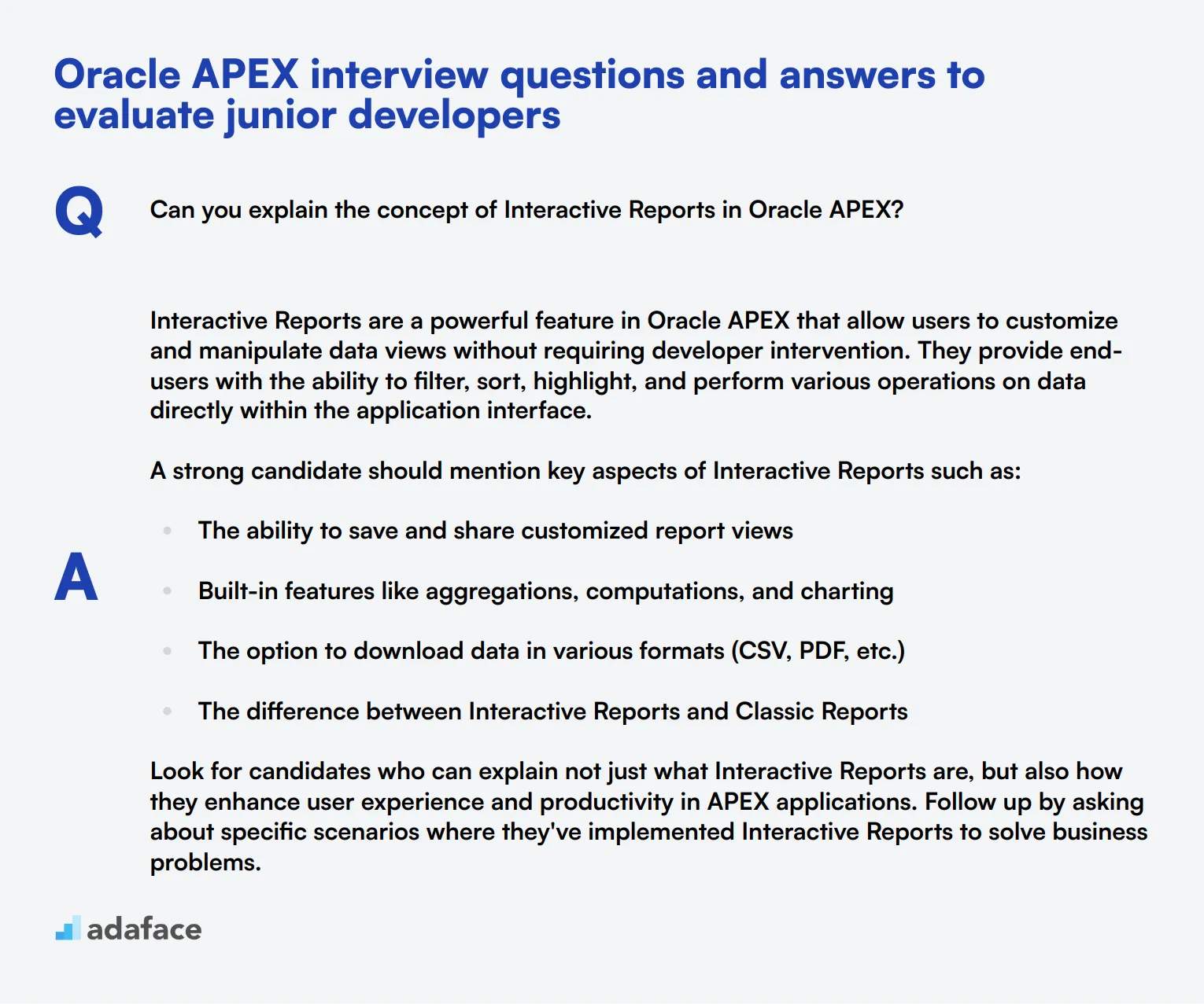 8 Oracle APEX interview questions and answers to evaluate junior developers