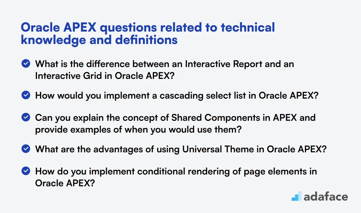 10 Oracle APEX questions related to technical knowledge and definitions