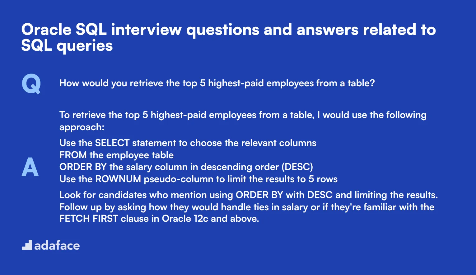 8 Oracle SQL interview questions and answers related to SQL queries